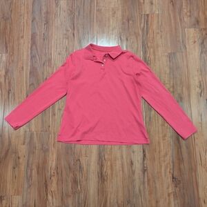 Land's End Cotton Long Sleeve‎ Polo Pink Women's Small Office Casual Tennis Prep